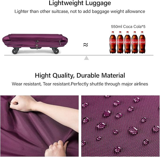Hanke Suitcases with Wheels Expandable Foldable Luggage Bag Suitcase Collapsible Rolling Travel Bag Duffel Bag for Men Women Lightweight Suitcases without Telescoping Handle, Purple
