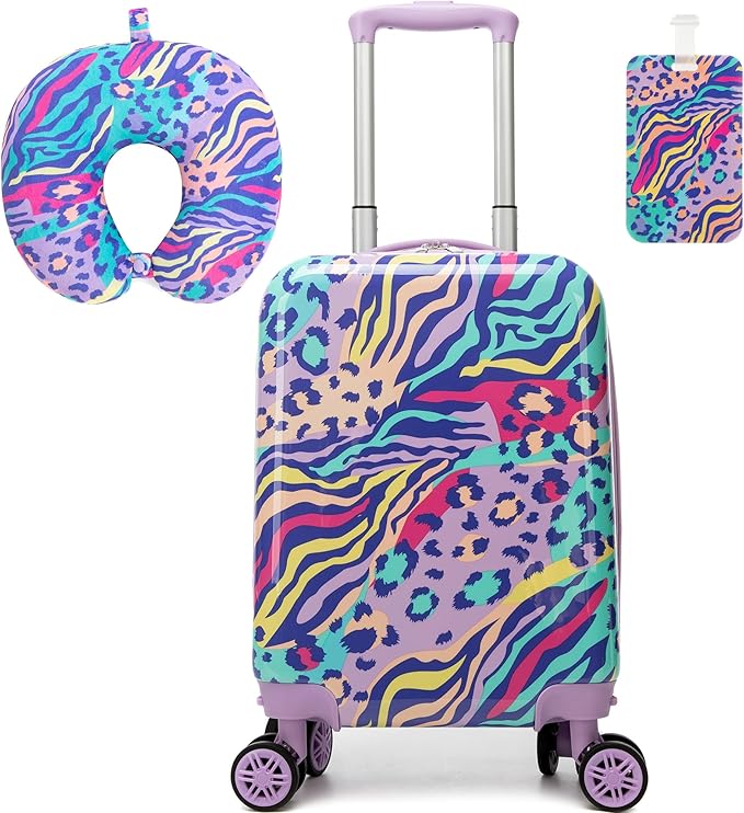 Kids Carry on Luggage Sets 2 Piece Rolling Suitcases for Girls Women with Wheels Suitcase with Travel Pillow Airplane Approved