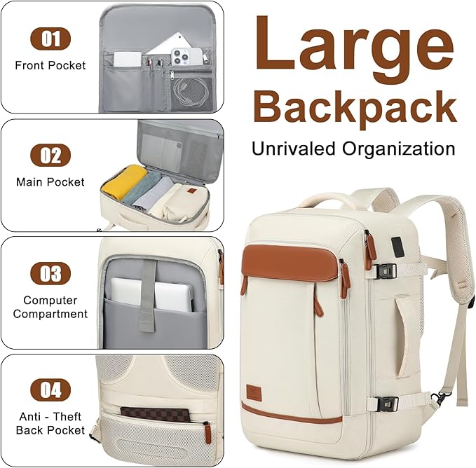 Joyway 20in Carry On Luggage with Cup Holder and USB Port, 25% Expandable Capacity, Smart Suitcase with Anti Slip Wheels and Backpack, Perfect for Men and Women 3 Piece Set White