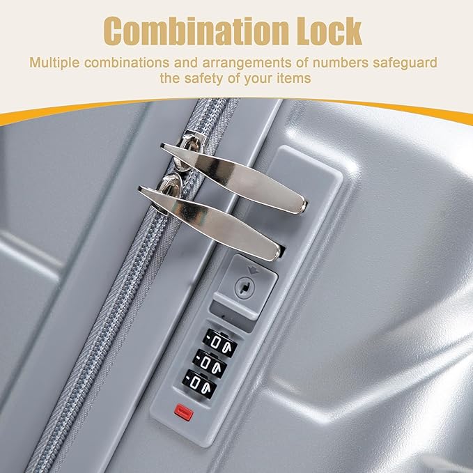 20 Inch ABS Hard Shell Travel Checked Luggage With Combination Lock, Sliver