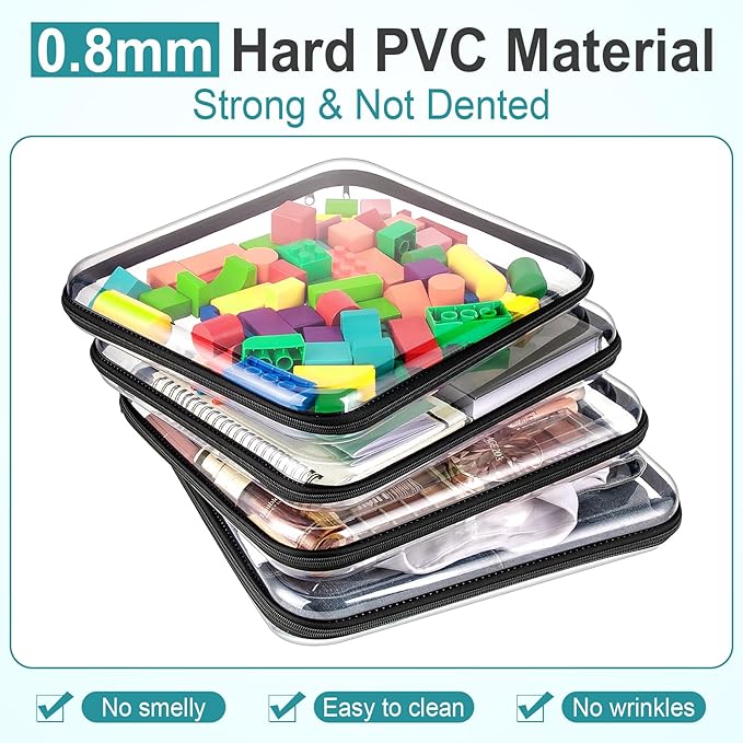 Sanwuta 6 Pcs Clear Hard Zipper Case Plastic Zipper Pouches Transparent Makeup Bag Pencil Case Pouches Toiletry Diaper Bag for Travel Toy Storage Organizer Bins(Black,13.78 x 11.81 x 2 Inch)