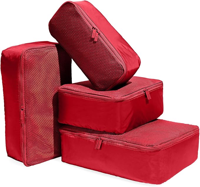 Away Insider Packing Cubes Set of 4 – Lightweight Travel Organizers for Luggage, Suitcases & Carry-On Bags, Cherry Red