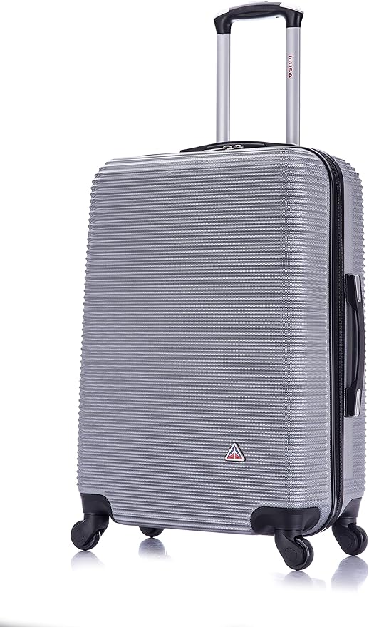 InUSA ROYAL Hardside Spinner Luggage with Ergonomic Handles | Spacious Travel Suitcase with Four Spinner Wheels and Studs | 24 Inch Medium Spinner Luggage | Silver