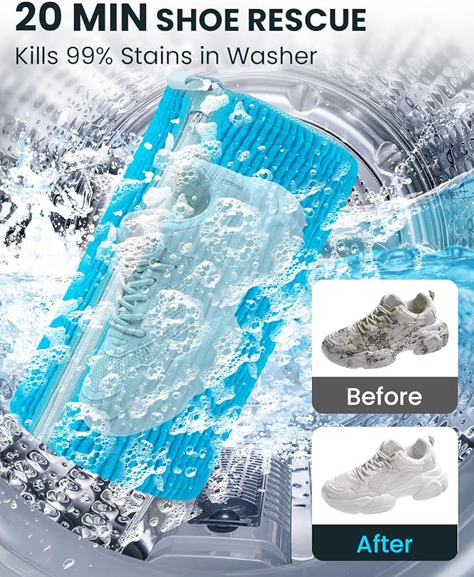 Shoe Washing Machine Bag: 2 Pack Reusable Shoes Cleaning Bags, Heavy Duty Shoe Laundry Bag for Washer & Dryer, 360° Deep Clean for Sneakers Tennis Shoes, Gifts for Women Men