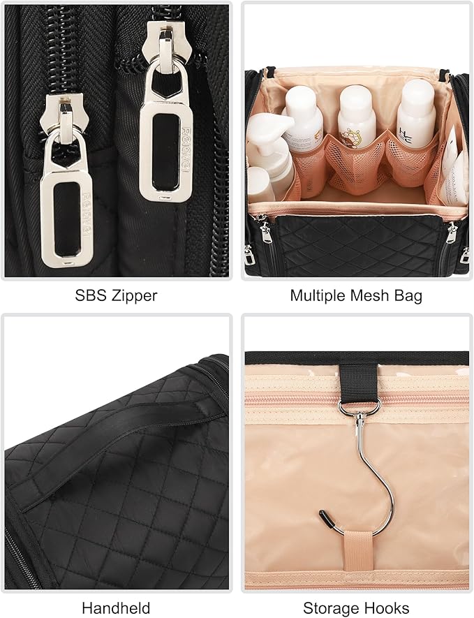Hanging Toiletry Bag for Women, Travel Toiletry Bag Standing Toiletry Organizer with Hook Large Makeup Cosmetic Bag Portable Hanging Toiletry Organizer Bags for Full-Size Toiletries, Accessories