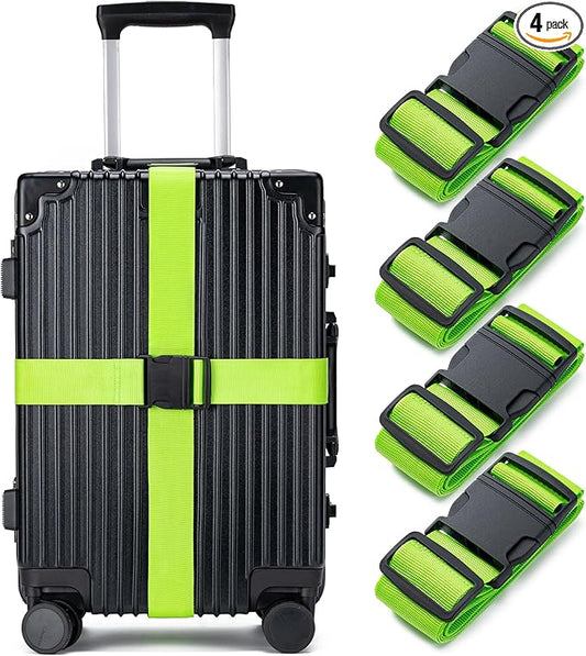 Luggage Straps for Suitcases 4 Pack, TSA Approved Travel Essentials, Luggage Strap for Travel Suitcase & Bag Closure and for Easy Identification, Travel Accessories for Safety & Convenience(Green)