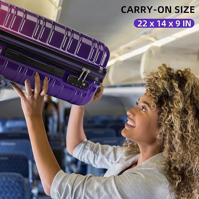 LARVENDER Luggage Sets 3 Piece, 20 Inch Carry on Luggage 22x14x9 Airline Approved Hardside PC+ABS Suitcase Set with Spinner Wheels TSA Lock, Lightweight Luggage Set for Women, Midnight Berry