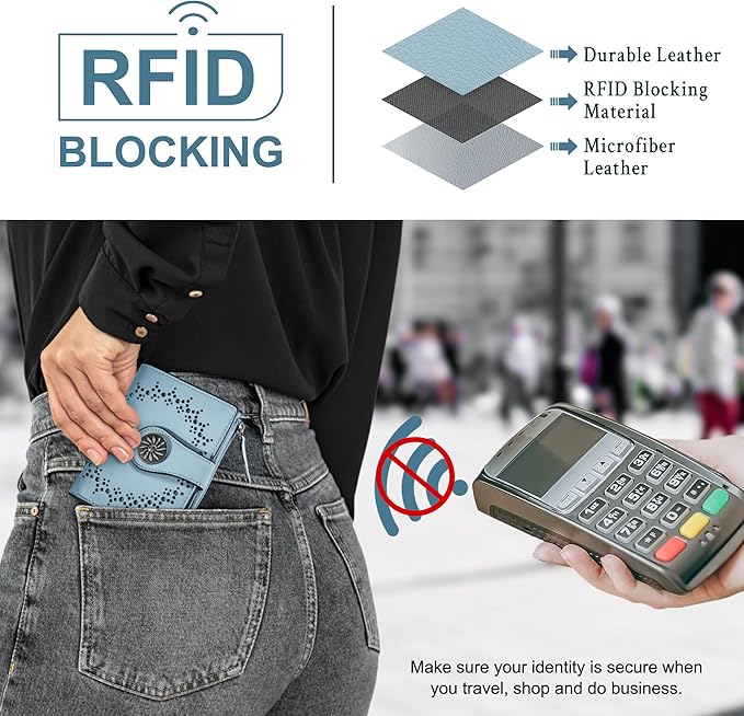 Tipmile Small Wallet for Women Bifold RFID Blocking Card Holder Leather Wallets with Zipper Coin Pocket
