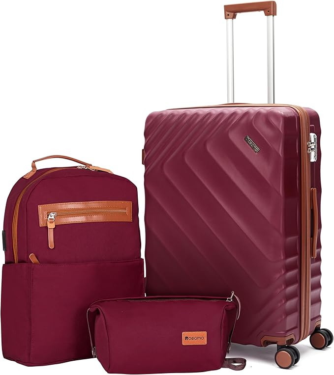 3 piece Luggage Set Expandable Suitcase 22x14x9 Airline Approved Carry on, ABS Hard Case Suitcases with Spinner Wheels, TSA Lock, (Red, 3 Piece Sets(20/BP/TB))
