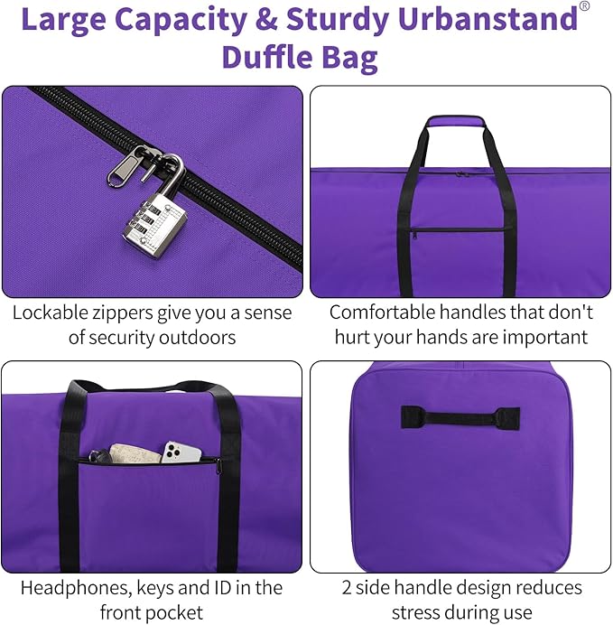 Urbanstand 48 Inch Extra Large Duffle Bag for Travel, Sports Gear Storage Bag with 2-way Lockable Zippers, Long Canvas Duffel Bag for Tent Camping tripod (Purple)