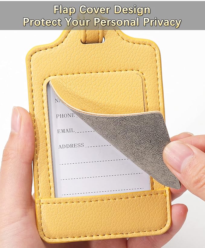 3 Pack Luggage Tags - Quick Install, Privacy Protection, Airplane Travel Essentials for Suitcases, Durable Leather - Lichee Yellow