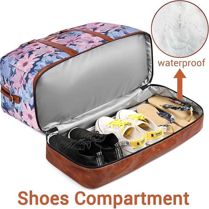 Weekender Bag for Women, Large Overnight Bag Canvas Travel Duffel Bag Carry On Tote with Shoe Compartment 21" 3Pcs Set