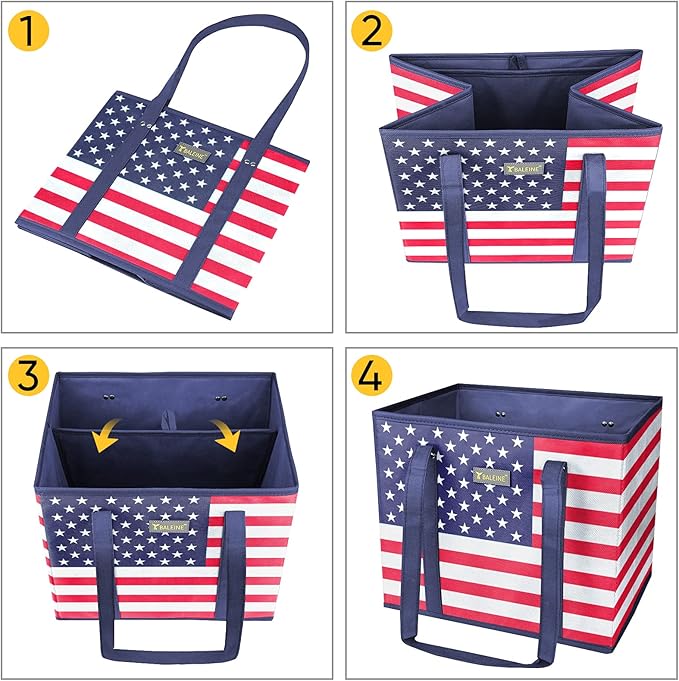 BALEINE 1Pk Reusable Grocery Bags, Foldable Shopping Bags for Groceries with Reinforced Bottom & Handles (Patriot Celebration)