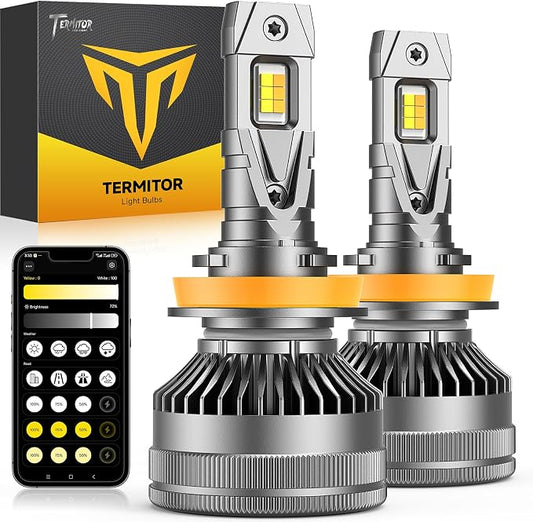 Termitor H11 Smart LED Light Bulbs, 0-136,000LM 16X Variable insane Bright | 3000K-6500K Variable, App Control One-touch Driving Mode Switching for Bluetooth H11/8/H9/H16 Fog Lights, Pack of 2