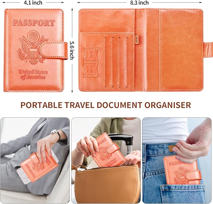 Herain Passport Holder for Travel Cruise Essentials, 2 Pcs Passport Cover Wallet Case Travel Gifts Women Men Family, RFID Passports Book Card Holders Travels Accessories Must Haves