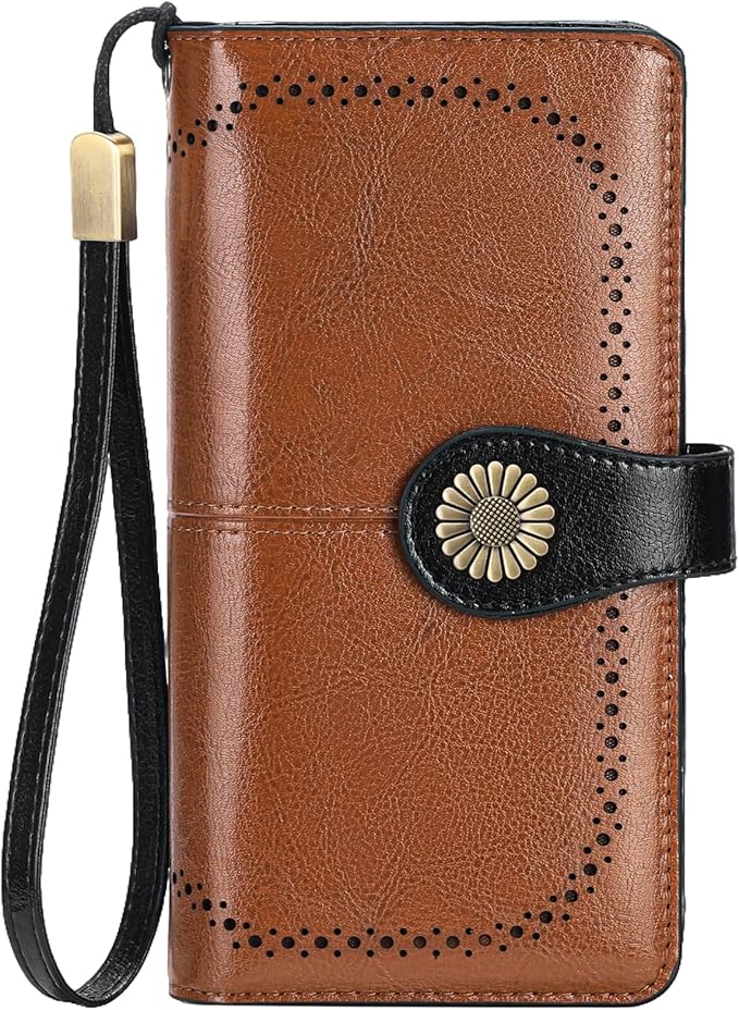 SENDEFN Wallets for Women Leather Credit Card Holder with RFID Blocking Large Capacity Wristlet | with RFID Blocking, Large Capacity, Wristlet, with RFID Blocking, Large Capacity, Wristlet