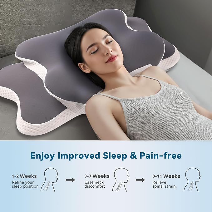 Cervical Memory Foam Pillow for Neck Pain Relief, Cooling Ergonomic Contour Orthopedic Bed Pillow for Sleeping, Neck Pillow for Side, Back and Stomach Sleepers