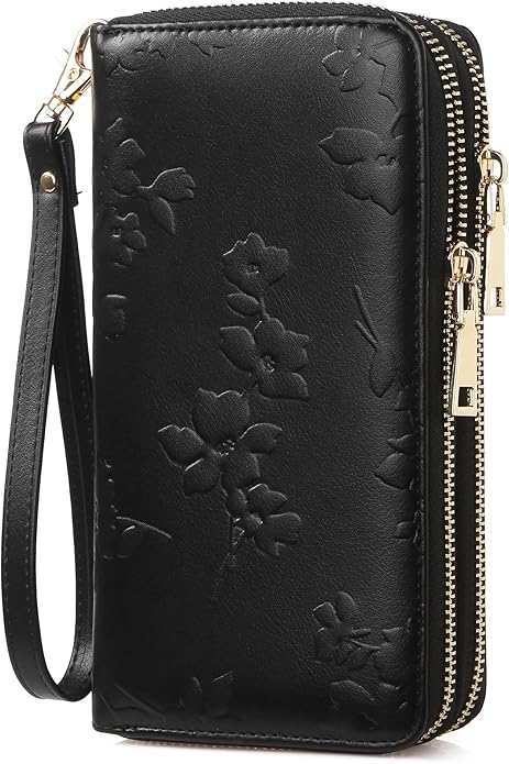 yiijay Womens Wallet RFID Blocking Large Capacity Vegan Leather Double Zip Wristlet Wallet Card Holder Travel Ladies Clutch