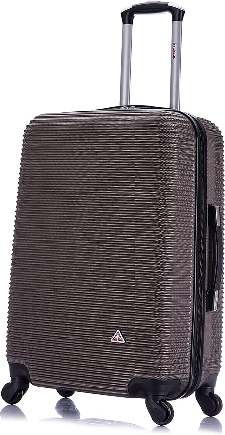 InUSA ROYAL Hardside Spinner Luggage with Ergonomic Handles | Spacious Travel Suitcase with Four Spinner Wheels and Studs | 24 Inch Medium Hardside Spinner Luggage | Brown