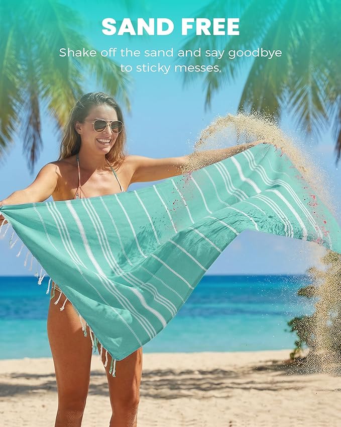 Turkish Beach Towels Quick Dry Sand Free Soft Absorbent Adult Oversized Bath Pool Swim Long Stripe Towel Sound Cloud Sandfree Chamois Mat Summer Thing Lightweight Thin Mint Green Vacation Essentials