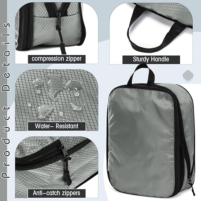 5 Pack Compression Packing Cubes for Travel Space Saving Cubes Luggage Organizer for Suitcase(Mixed Gray,S)