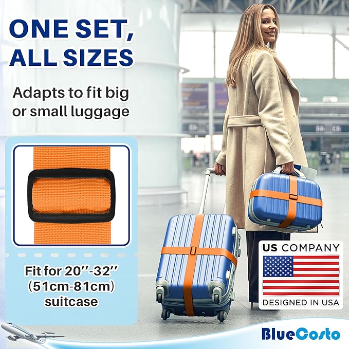 Luggage Straps for Suitcases - TSA Approved - Orange, 20 PK - Bulk Multipack Premium Nylon Belts for Suitcase, Briefcase & Travel Bag - Adjustable Strap Length 46" - 78"