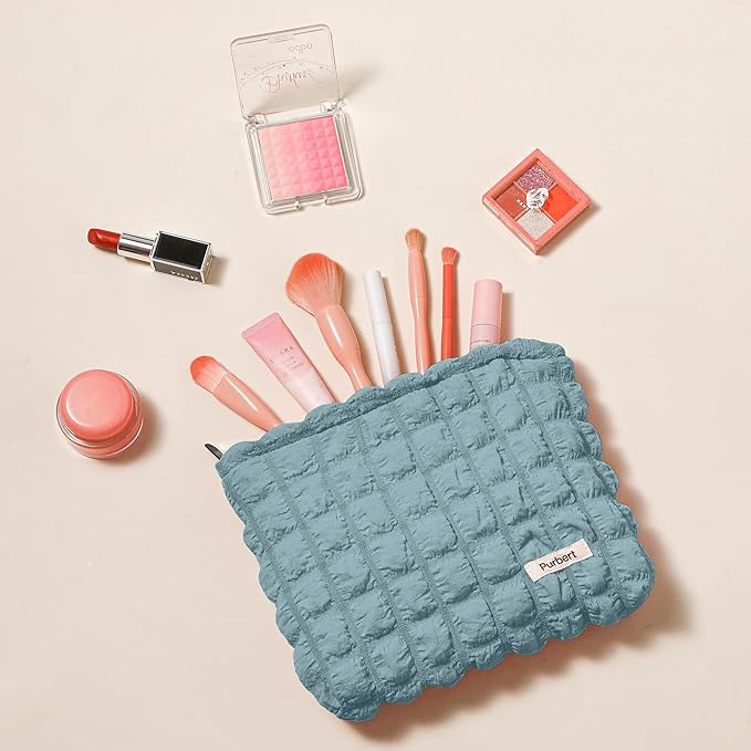 Makeup Bag, Bubble Cloud Travel Cosmetic Bag Organizer, Large Capacity Toiletry Make Up Bags with Zipper for Women and Girls, Blue