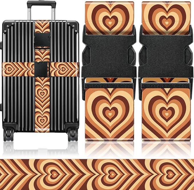 Slohif Luggage Straps for Suitcases Travel Belt Accessories Luggage Connector Identifiers 2 Pack Over Handle with Buckle Unique Nylon Adjustable Strap for Sleeping Bag Car Seat Brown