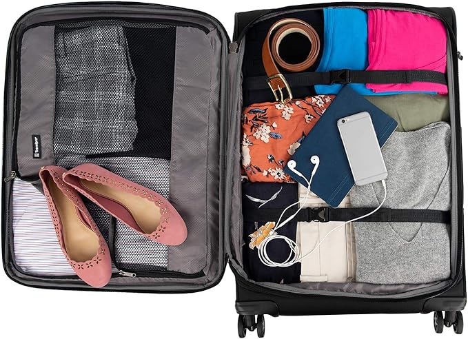 Travelpro Tourlite Softside 2-Piece Set, Expandable Luggage, 4 Spinner Wheels, Lightweight Suitcase, 21" Carry-On, 25" Checked Medium, Black