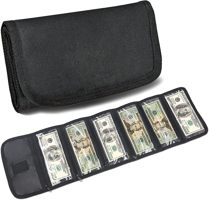 VOCHIC Money Wallet, Money Organizer for Cash with 6 Zippered Pocket Multipack Money Pouch, Cash Bill Organizer, Money Bag Small Travel Money Holder for Budgeting, Receipt and Tips