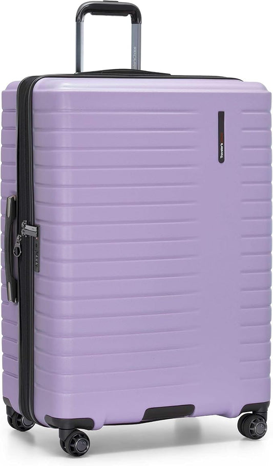 Traveler's Choice Archer Polycarbonate Hardside Spinner Luggage Set, Tie Down Straps, Purple, Checked 29-Inch