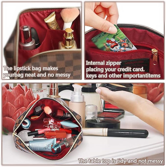 Large Makeup Bag, Travel Cosmetic Bag Set 2 Pack, Waterproof PU Leather Toiletry Bag for Women, Portable Makeup Organizer for Travel and Daily Use
