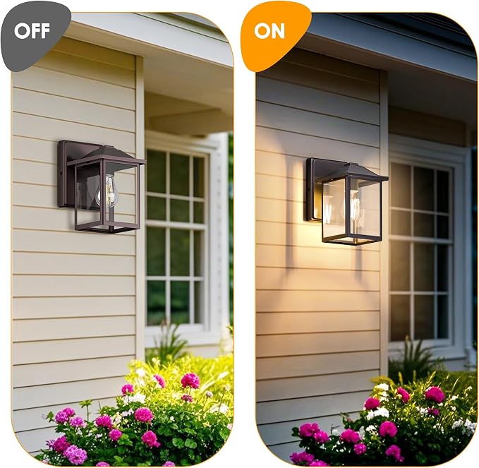 Outdoor Wall Light Fixture, Exterior Waterproof Porch Lighting | Dark Chocolate Patio Wall Lantern, Anti-Rust, Clear Glass, E26 Socket, Wall Mount Sconce Lighting, Outside Front Door Light