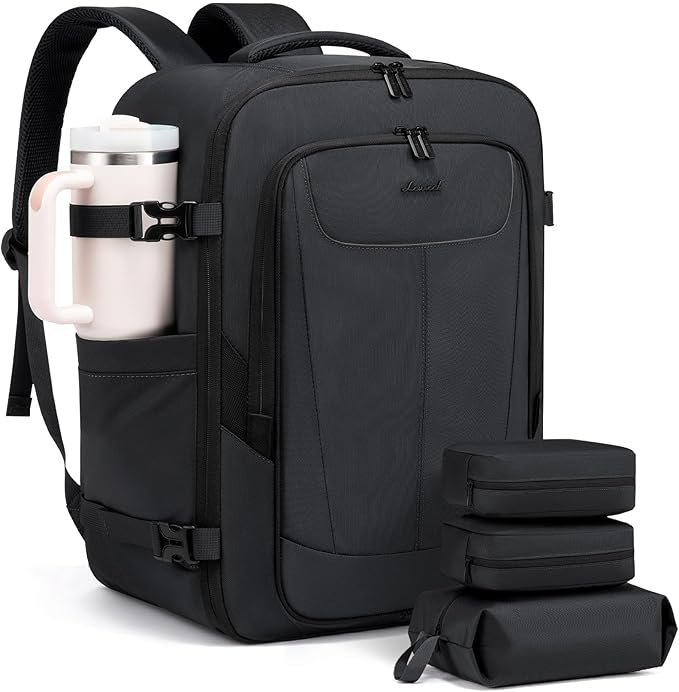 LOVEVOOK Travel Backpackfor Men, 40L Carry on Backpack Flight Approved with 3 Packing Cubes, Extra Large Personal Item Bag Fit 17.3 inch Laptop for Business Trip Weekender, Waterproof Daypack, Gray