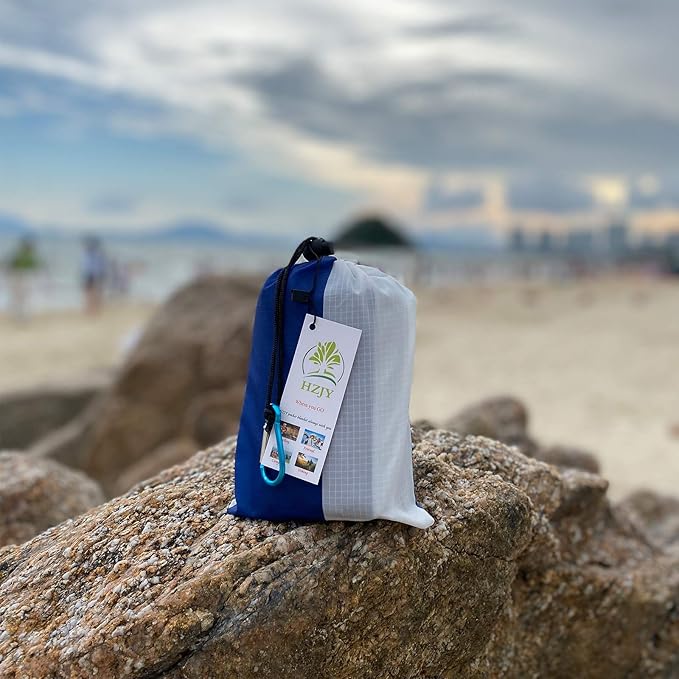 Pocket Blanket 71"x55", Lightweight Compact Sandproof Waterproof Outdoor Blanket for Beach, Hiking, Camping, Travel, Festivals, Picnic with Pockets, Loops, Stakes, Carabiner