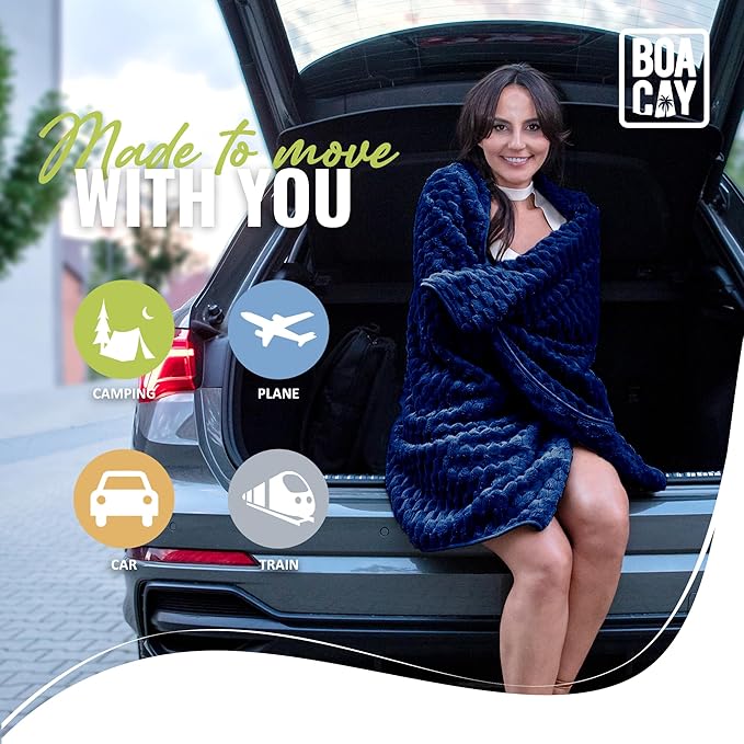 BOACAY Packable Travel Blanket for Airplane, Car - Compact Office Blanket - Portable Pillow for Adults, Kids with Case, Luggage Sleeve, Backpack Clip