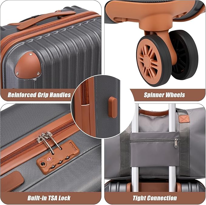 Carry On Luggage Sets 3 Piece, 20 Inch Luggage 22x14x9 Airline Approved with Wheels and TSA Lock, ABS Lightweight Hardshell Travel Suitcase Set with Duffel Bag Travel Bag for Men Women
