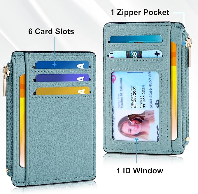 Tipmile Credit Card Holder for Women Slim Minimalist Front Pocket RFID Blocking Wallet Small Compact Card Case with ID Window, Powder Blue
