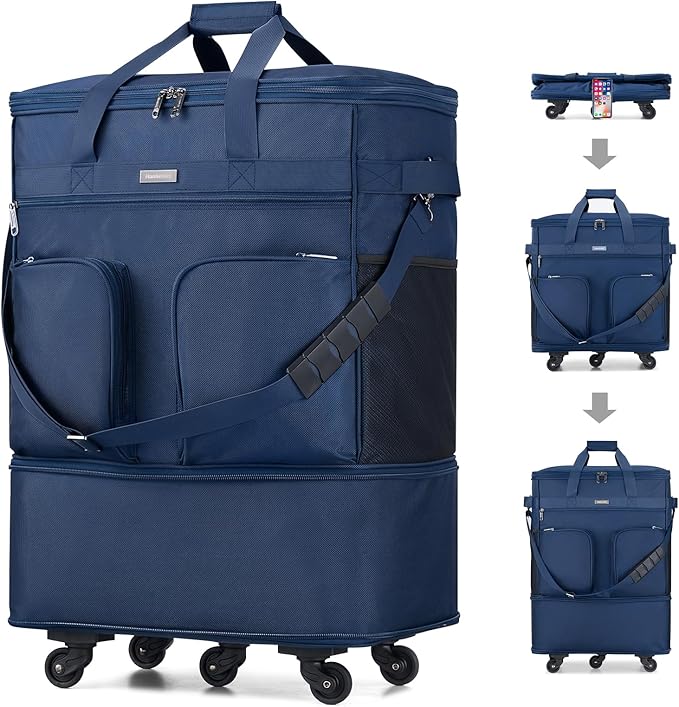 Hanke Expandable Collapsible Luggage with Wheels Suitcase Luggage Rolling Travel Bag Duffel Bag for Men Women Lightweight Suitcase Large Capacity with Spinner Wheel (Blue)