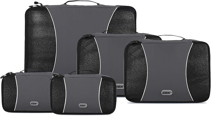 GOX Ultra Light 5 piece Packing Cubes Travel Luggage Organizer 1 Large 2 Medium 2 Small