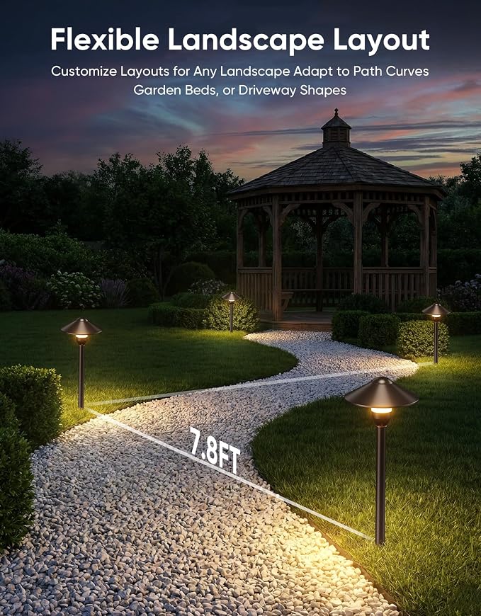Low Voltage Landscape Lighting 12-Pack, Aluminum 12V Pathway Lights with G4 Bulbs, Waterproof Oil Rubbed Bronze Color Round Shade Path Lights with Connectors for Walkway Yard Garden
