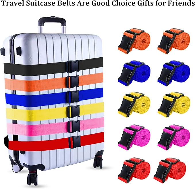 2 Pack Suitcase Straps, Bright Color Adjustable Luggage Belts, TSA Approved (Red)