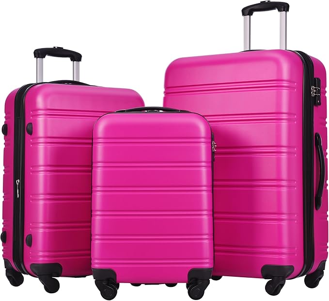 Merax Luggage Sets 3 Piece Hardside Expandable Suitcase with Spinner Wheels,Durable Lightweight Luggage with TSA Lock, Large Travel Luggage Set(Pink-1,20+24+28 inches)