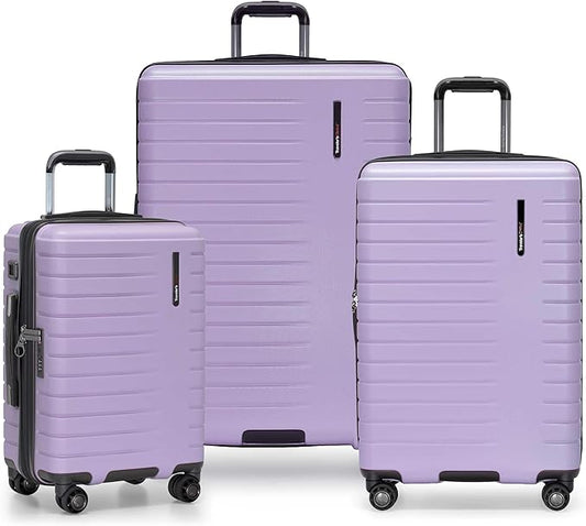 Traveler's Choice Archer Polycarbonate Hardside Spinner Luggage Set, Tie Down Straps,Purple, 3-Piece