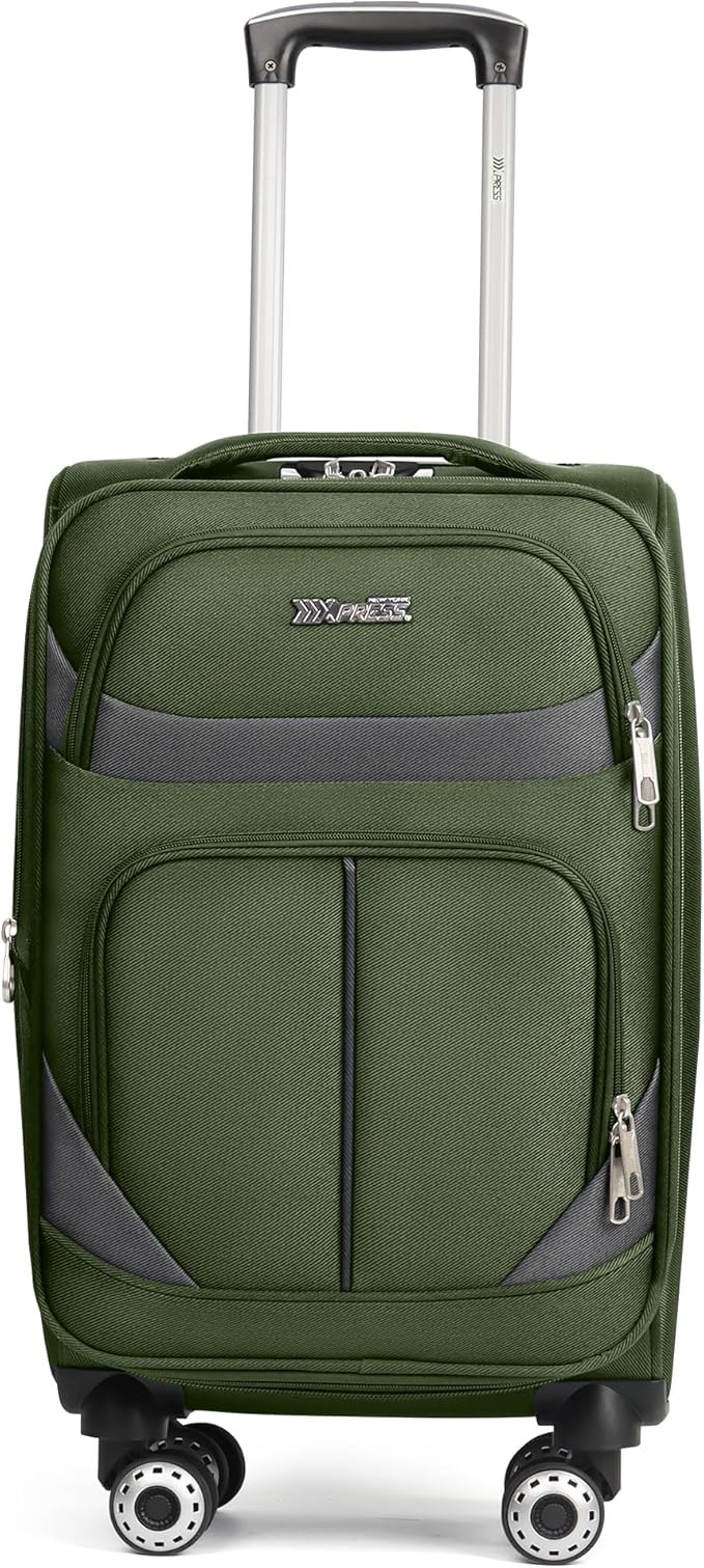 24'' Softside Expandable 15% Rolling Luggage with Double Spinner Wheels & w/LOCK,Lightweight Travel Luggage for Men Women（Green-Grey,24in）