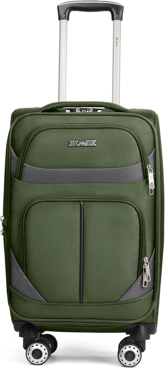 24'' Softside Expandable 15% Rolling Luggage with Double Spinner Wheels & w/LOCK,Lightweight Travel Luggage for Men Women（Green-Grey,24in）