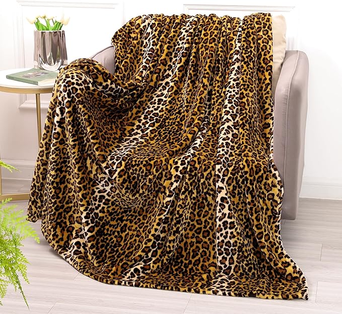 Bnuitland Leopard Print Fleece Flannel Throw Blanket, 300 GSM Double Sided Cheetah Print Blanket for Bed Sofa Couch Travel, Super Soft Fuzzy Fluffy Lightweight for Adults and Kids, 50×60 inch