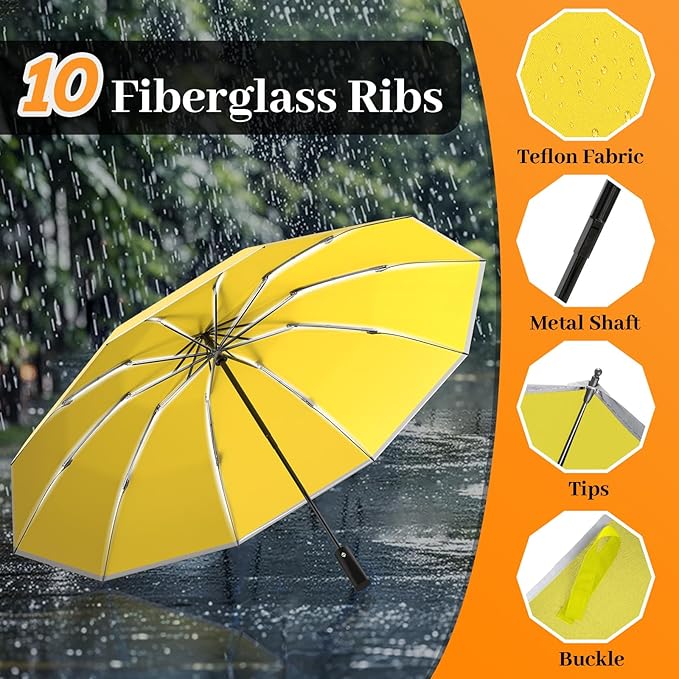 ExploreBliss Travel Umbrella Superior, Beautiful & Compact, Large Strong but Light Portable and Automatic Folding Rain Umbrella, Premium Grip, Fits Car & Backpack