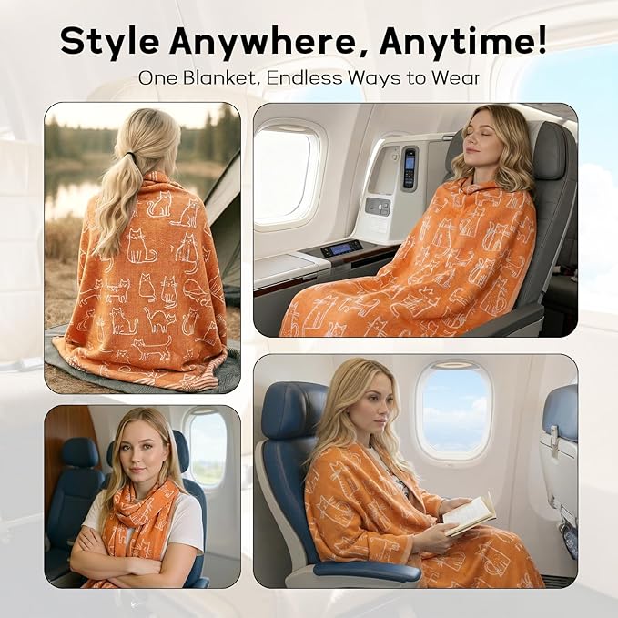 Travel Blanket Airplane - Ultra Soft & Lightweight Knit Design Compact Airplane Blanket,53x72 Inch,Stylish Travel Shawl Wraps for Flights,Office,Home Use,Travel Essentials & Gifts
