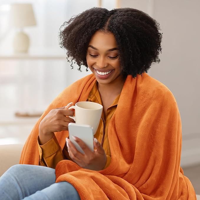 Utopia Bedding Fleece Blanket Throw Size Burnt Orange 300GSM Luxury Anti-Static Fuzzy Soft Microfiber Blanket for Couch, Sofa and Bed (50x60 Inch)